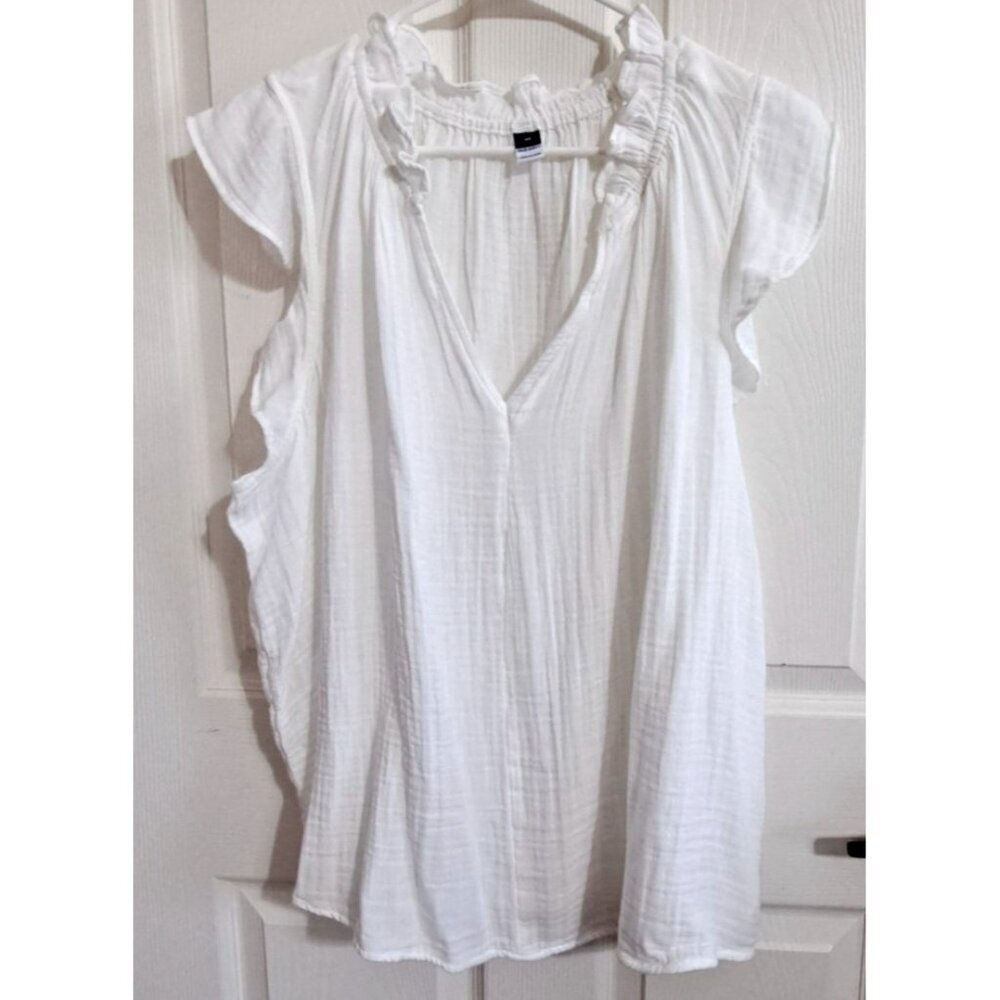 Old Navy Women's 3XL White Sleeveless Blouse Boho Romantic Ruffle Cottagecore - Picture 2 of 8